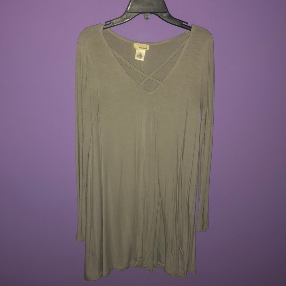 Grey dress with criss cross neckline